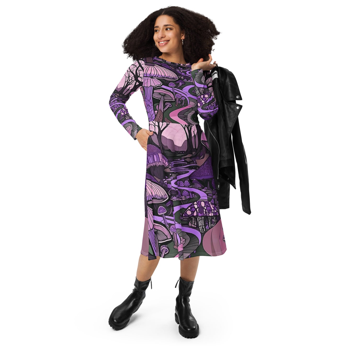 Midi dress with long all-over sleeves