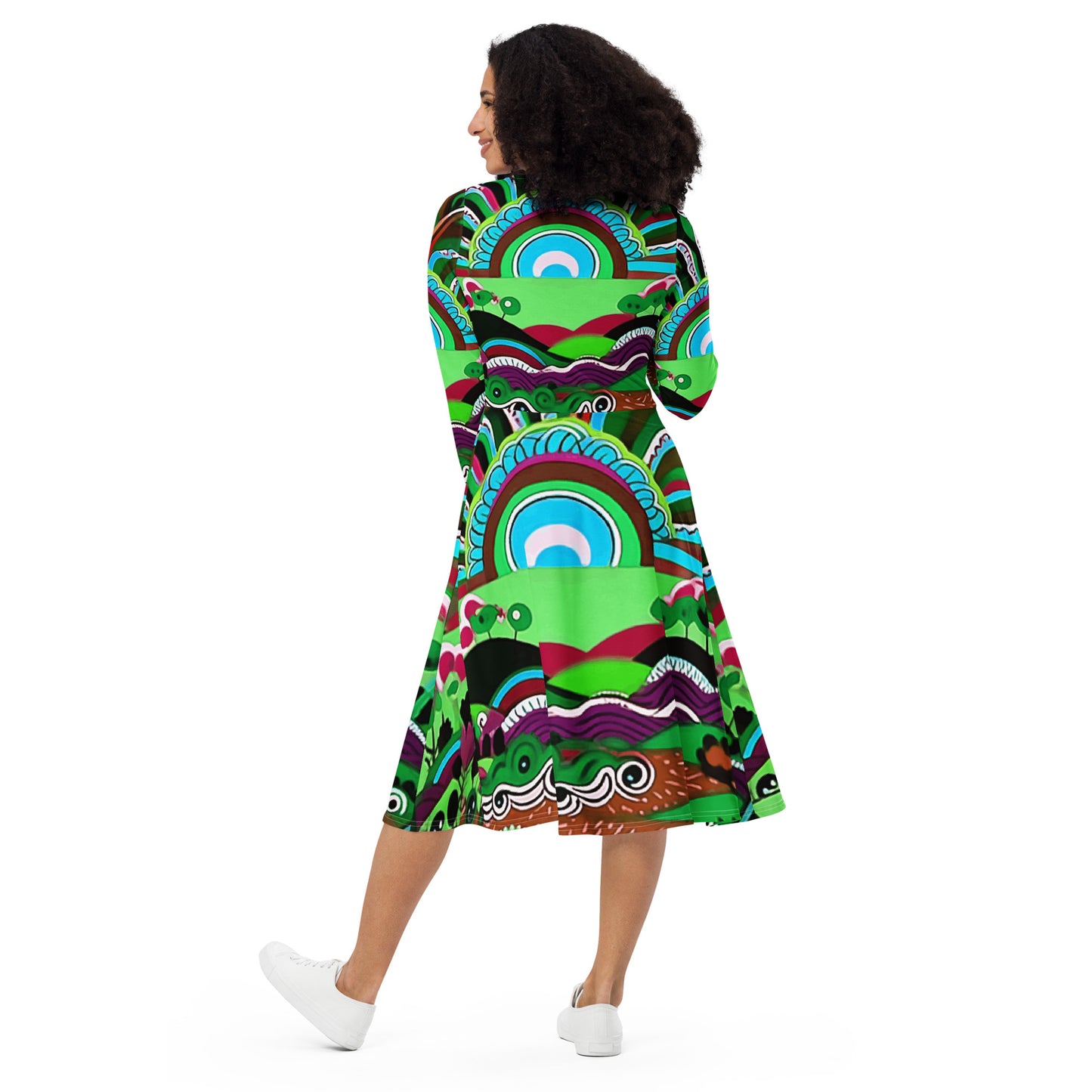 Midi dress with long all-over sleeves