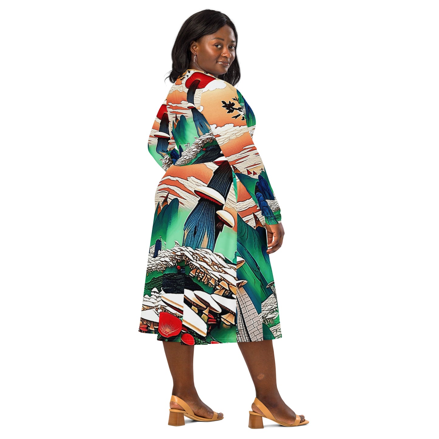 Midi dress with long all-over sleeves