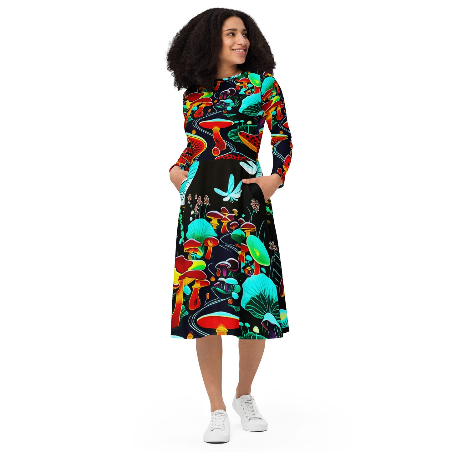 Midi dress with long all-over sleeves