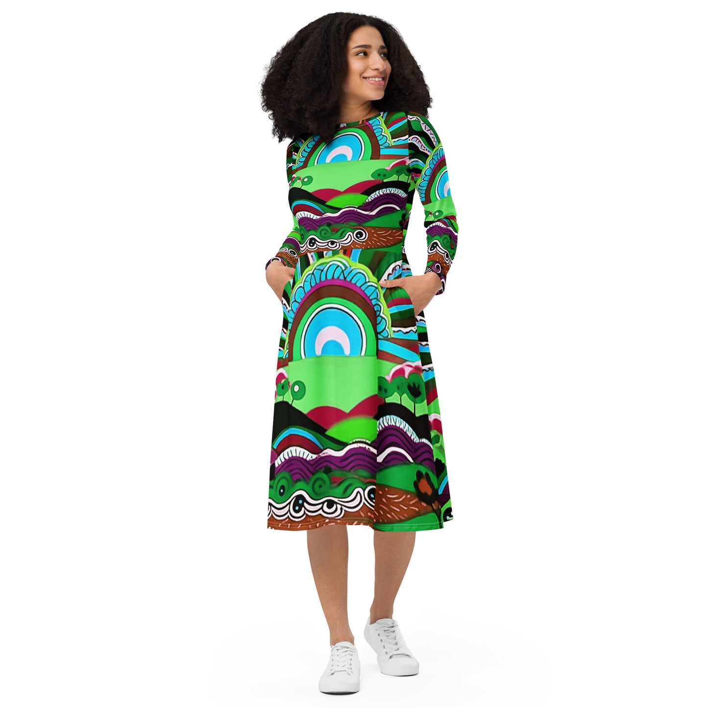 Midi dress with long all-over sleeves