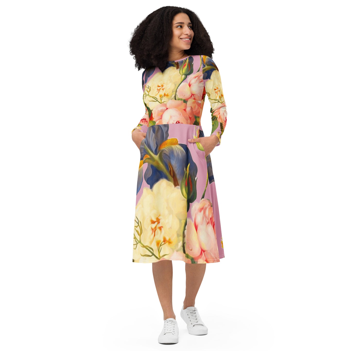 Midi dress with long all-over sleeves