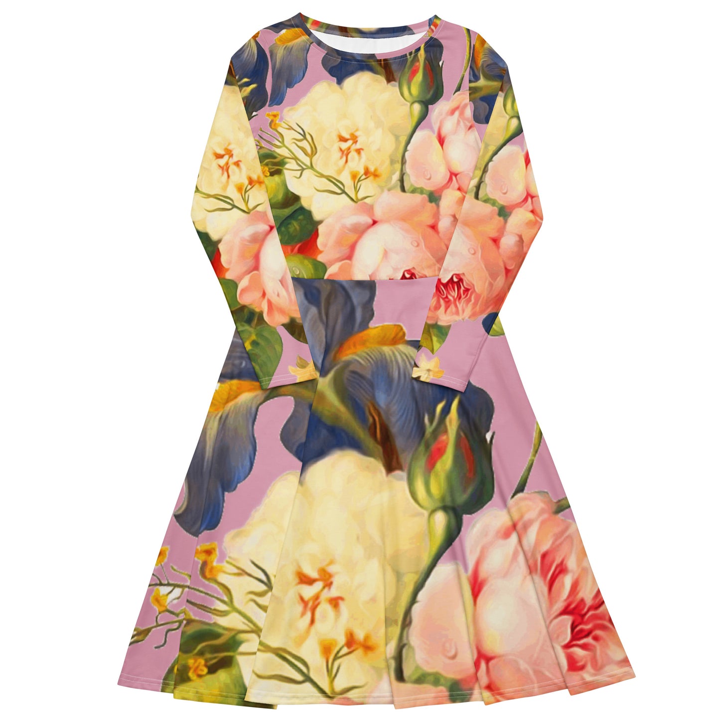 Vestido midi con manga larga Hada Floral Malva