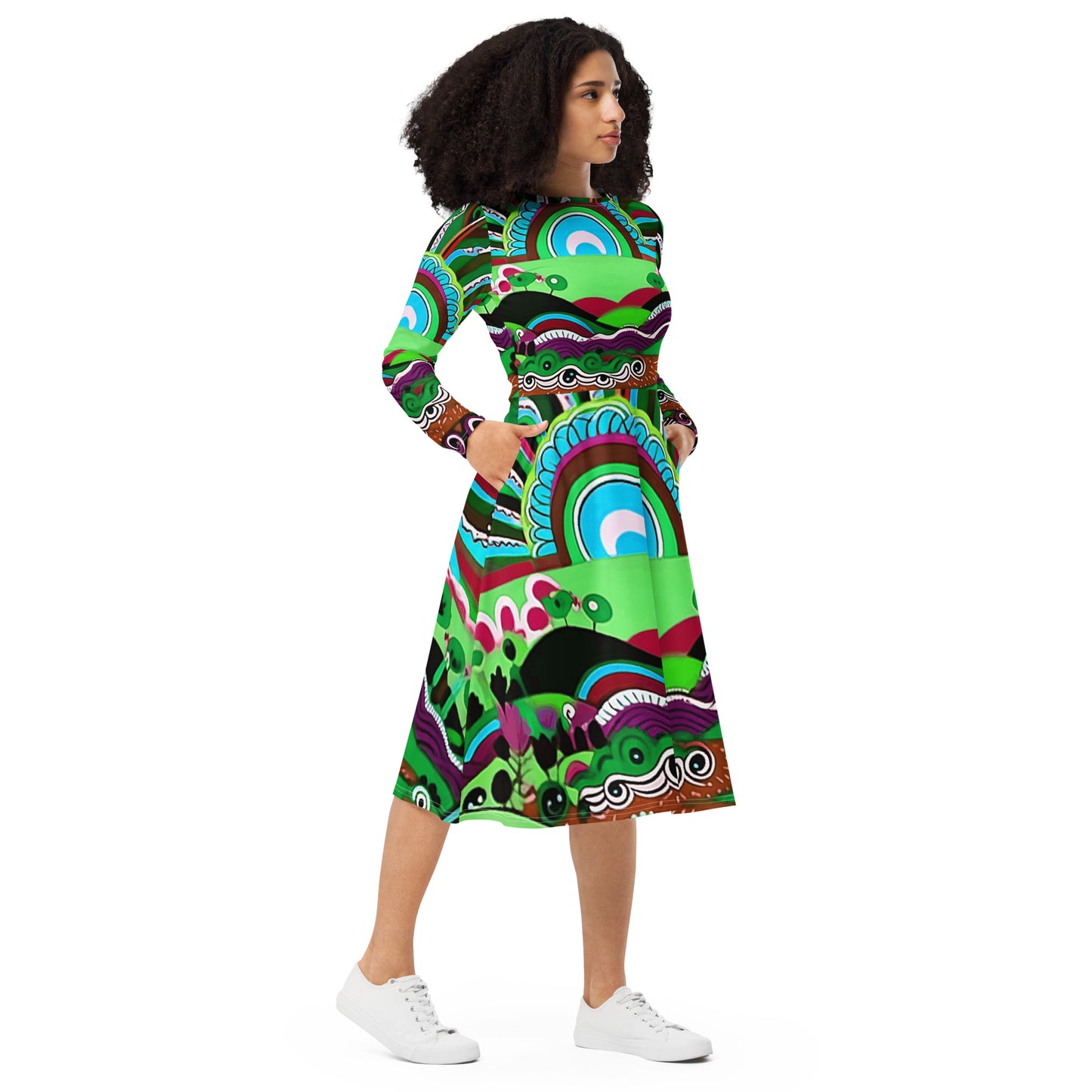 Midi dress with long all-over sleeves